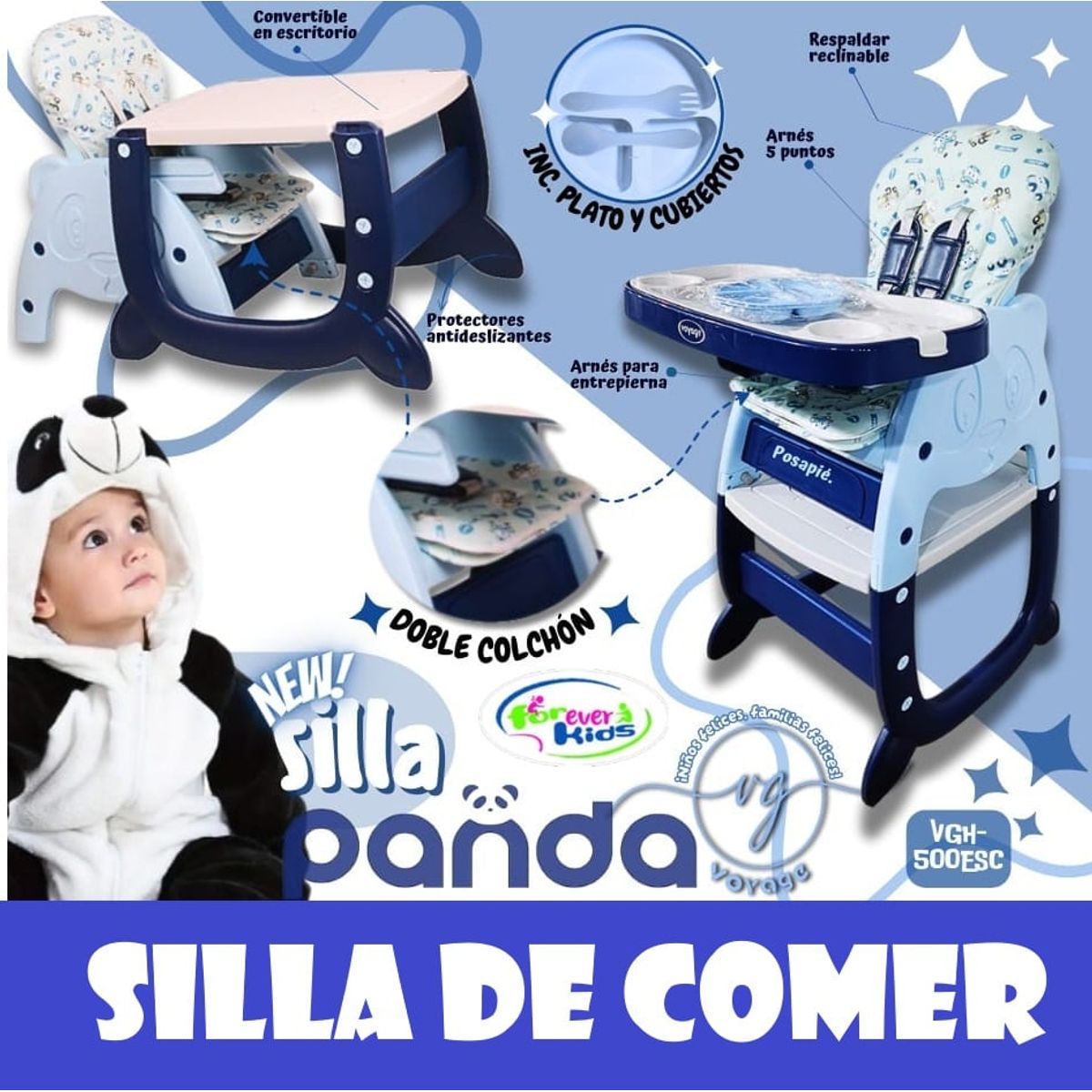 BABY HAPPY - Silla de Comer para Bebe Carpeta y Plato Silicona
