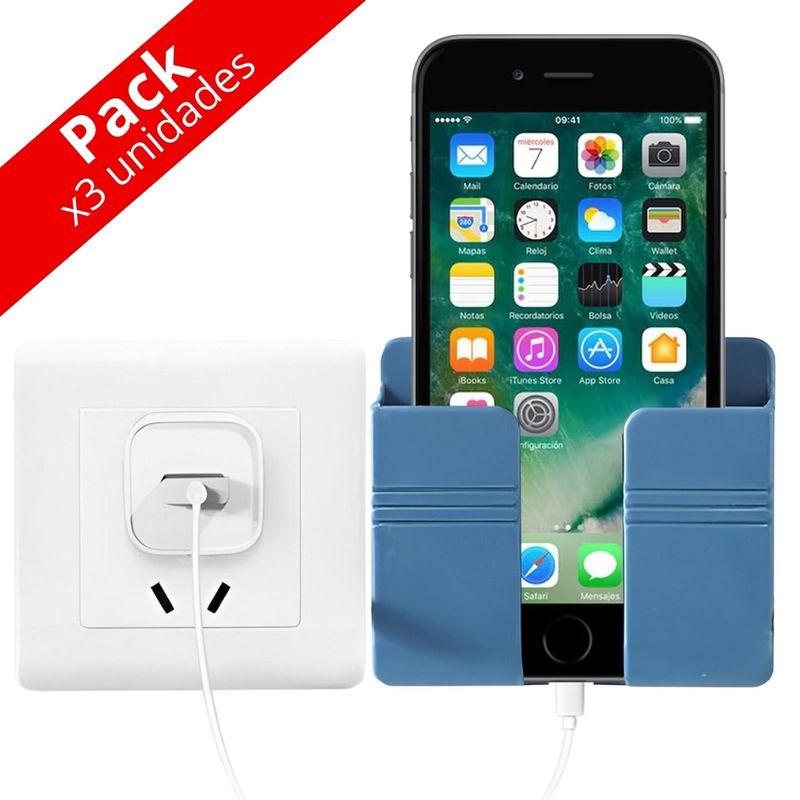 MINARI - Pack x3 Soporte Organizador de Pared Porta Celular Adhesivo AZ C05