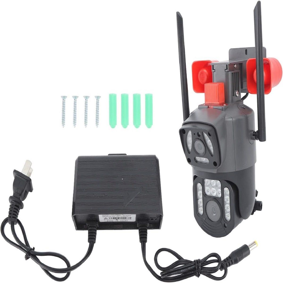 SEISA - Cámara exterior full HD WiFi 360 PTZ doble cámara y con sirena