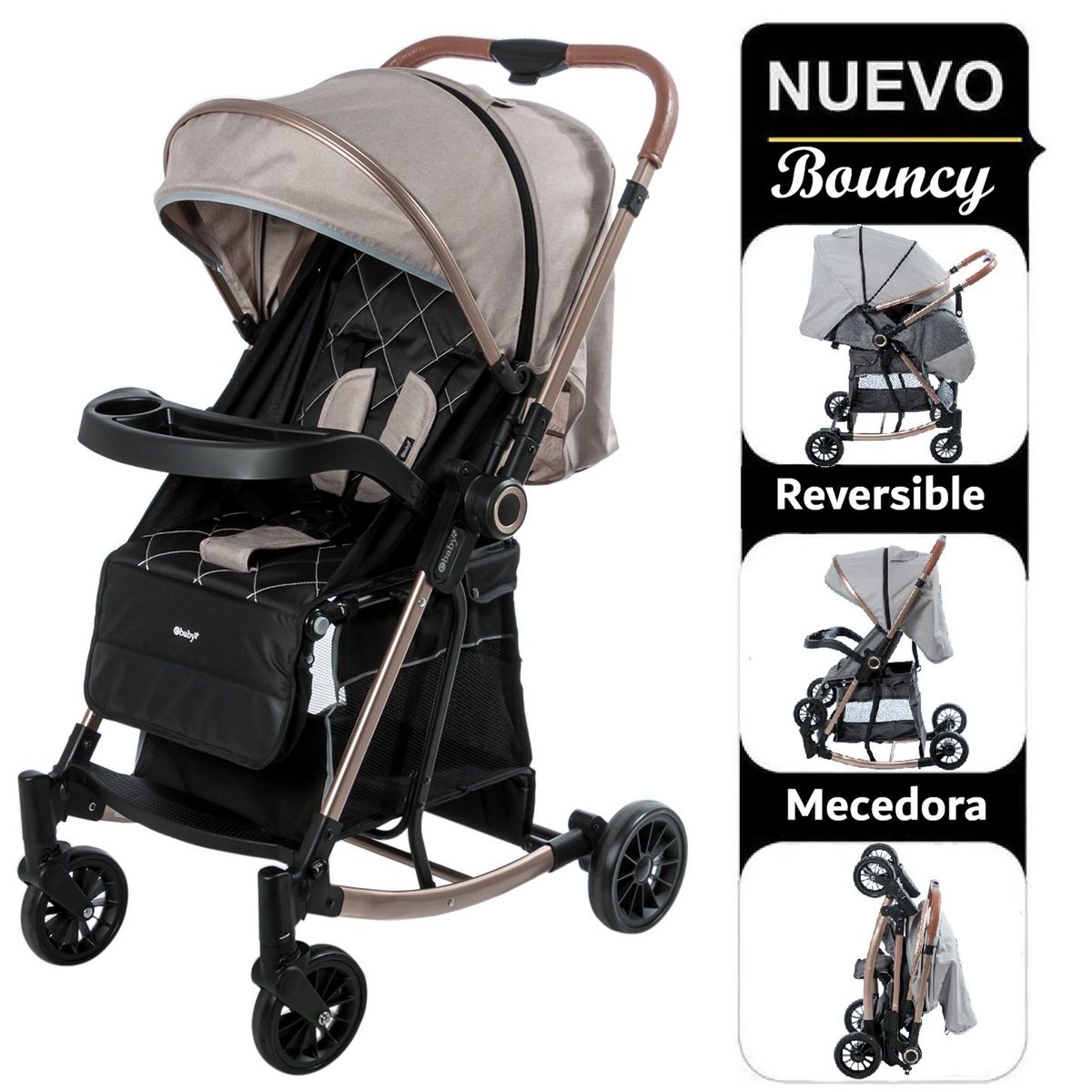 EBABY - Coche Bouncy  Funcion Mecedora con bandeja beige