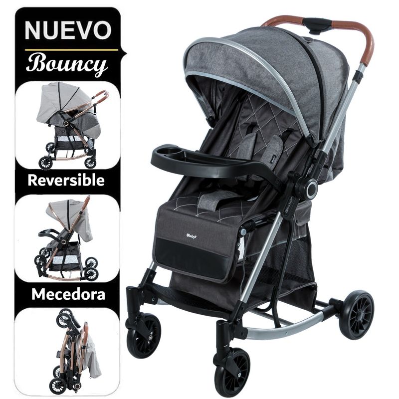 EBABY - Coche Bouncy  Funcion Mecedora con bandeja Gris Oscuro