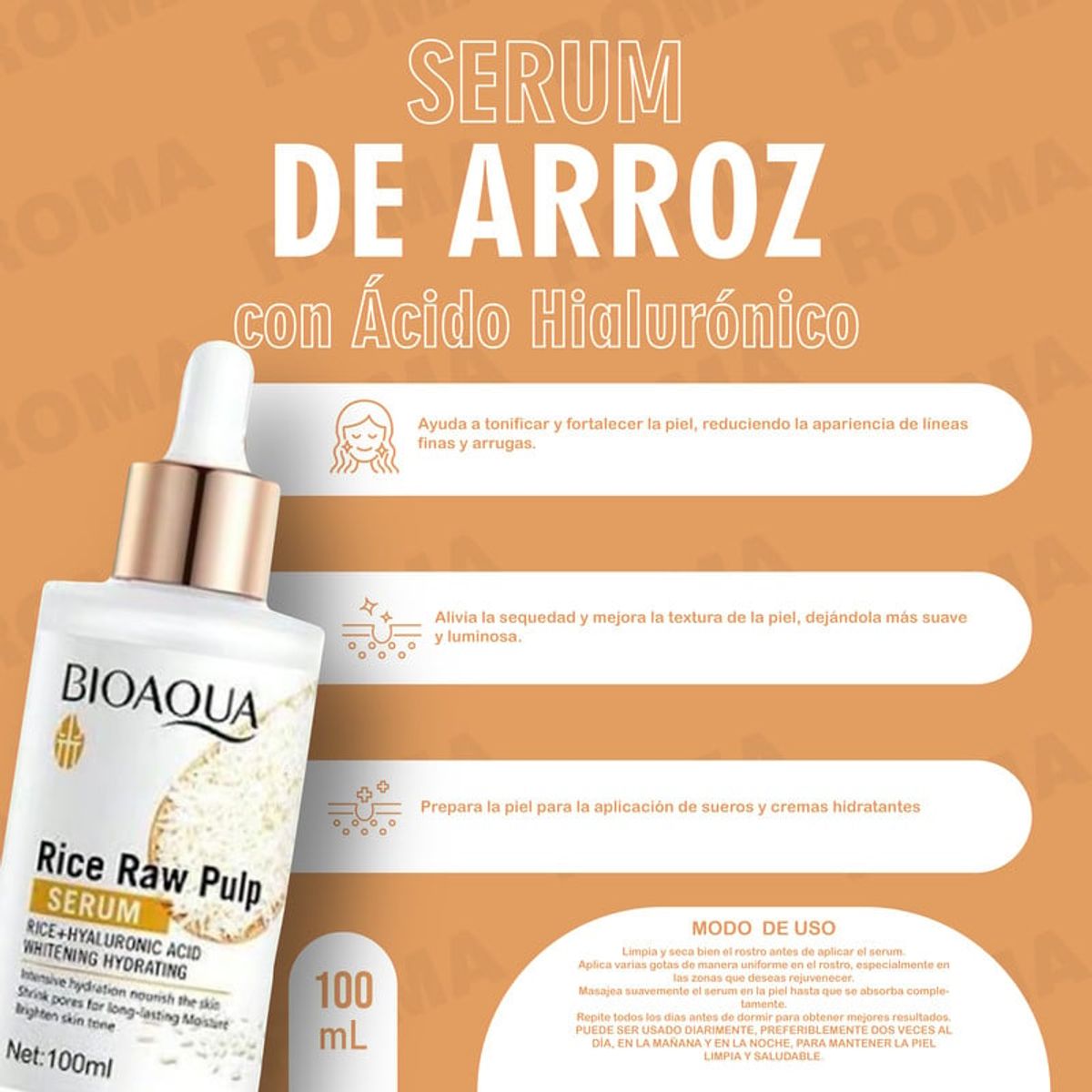 BIOAQUA - SERUM DE ARROZ CON ÁCIDO HIALURÓNICO 100ML BIOAQUA