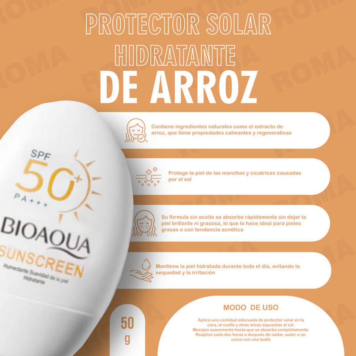 BIOAQUA - PROTECTOR SOLAR HIDRATANTE SPF50 50G BIOAQUA