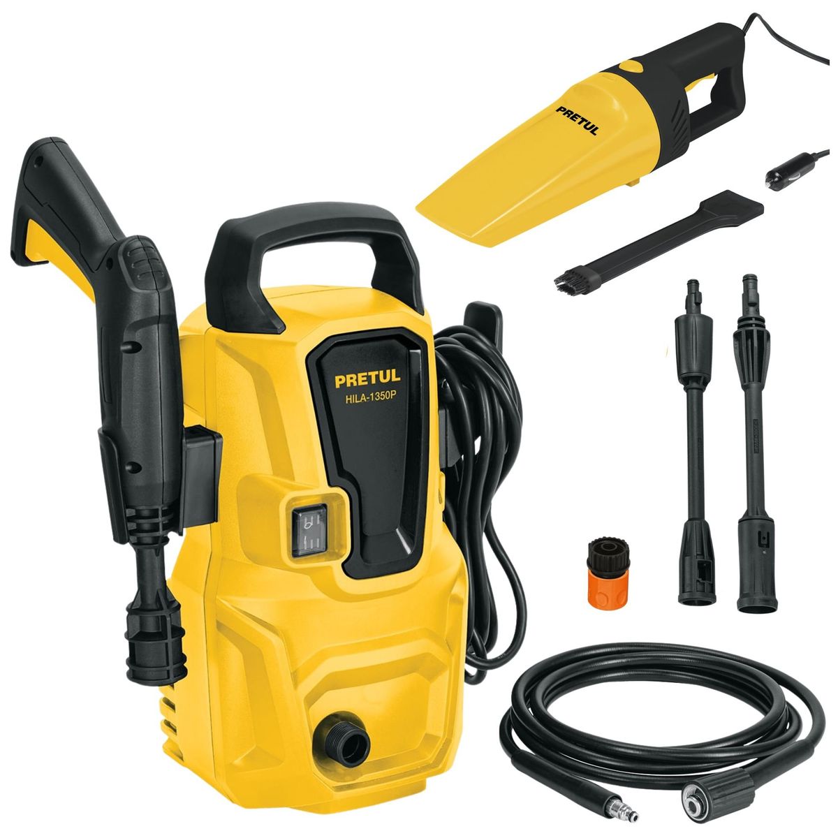 PRETUL - Hidrolavadora alta presión 1350 PSI,  Aspiradora de auto TERRYCOMBO