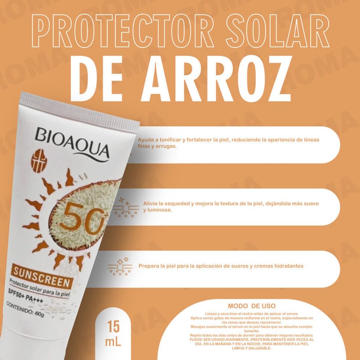 BIOAQUA - PROTECTOR SOLAR DE ARROZ SPF50 60G BIOAQUA