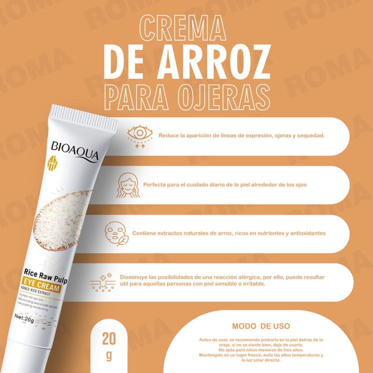BIOAQUA - CREMA DE ARROZ PARA OJERAS 20G BIOAQUA