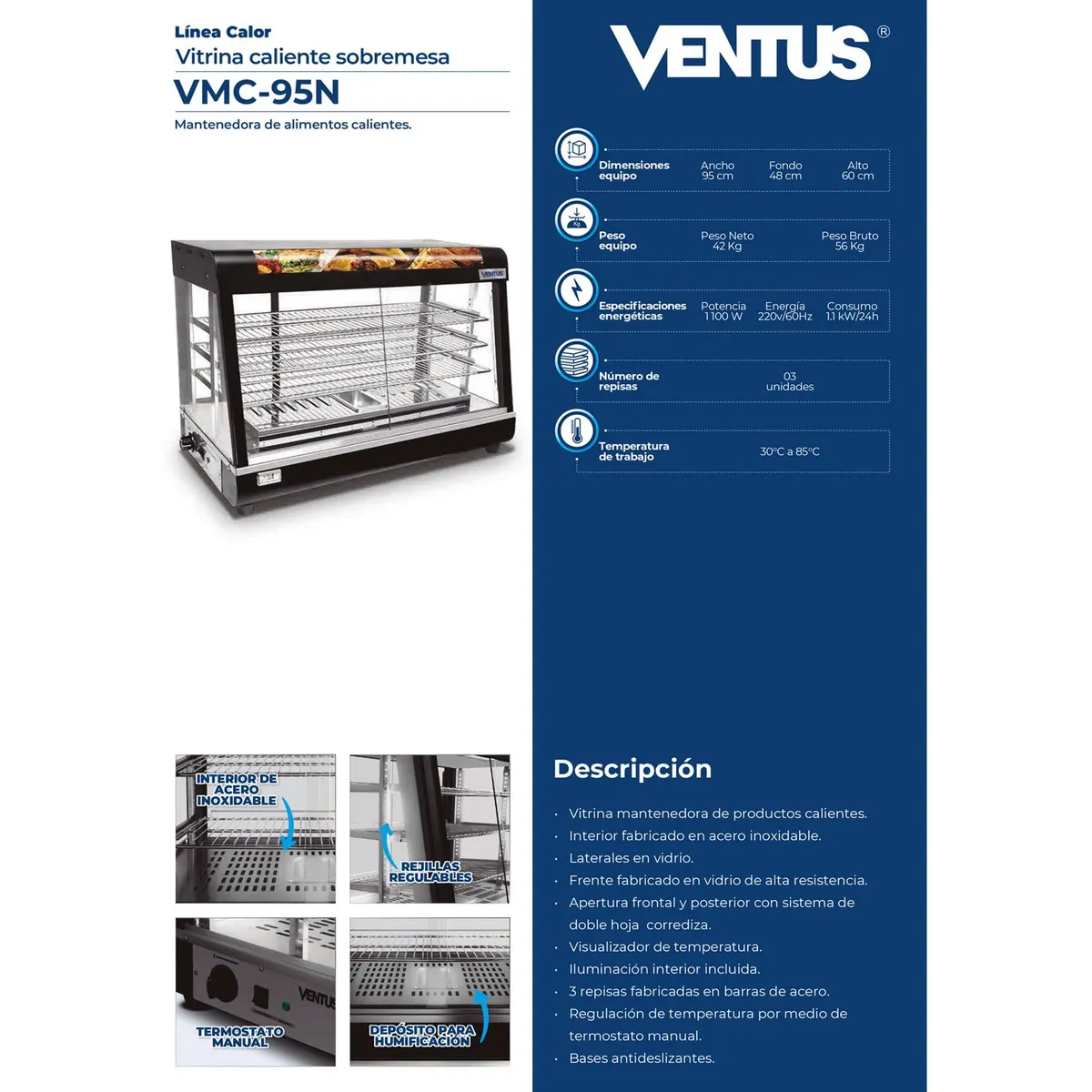 VENTUS - Ventus Vitrina Caliente Sobremesa - 95 CM -VMC-95N