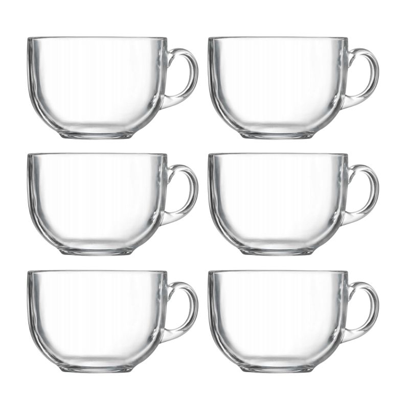 HYGGE - Juego de 6 Tazas de Vidrio Con Mango Transparente 450 ml