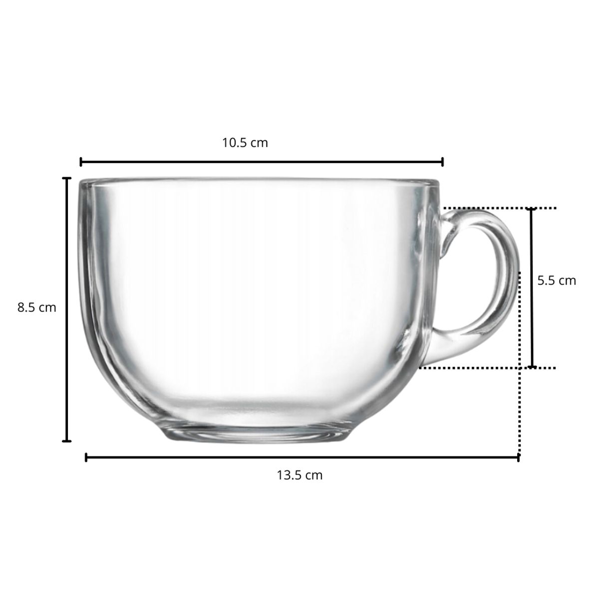 HYGGE - Juego de 6 Tazas de Vidrio Con Mango Transparente 450 ml