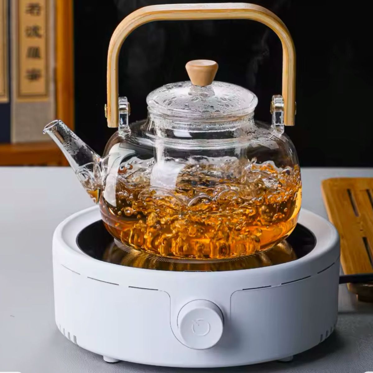 GENERICO - Tetera de Vidrio con Infusor y Asa de Bambú