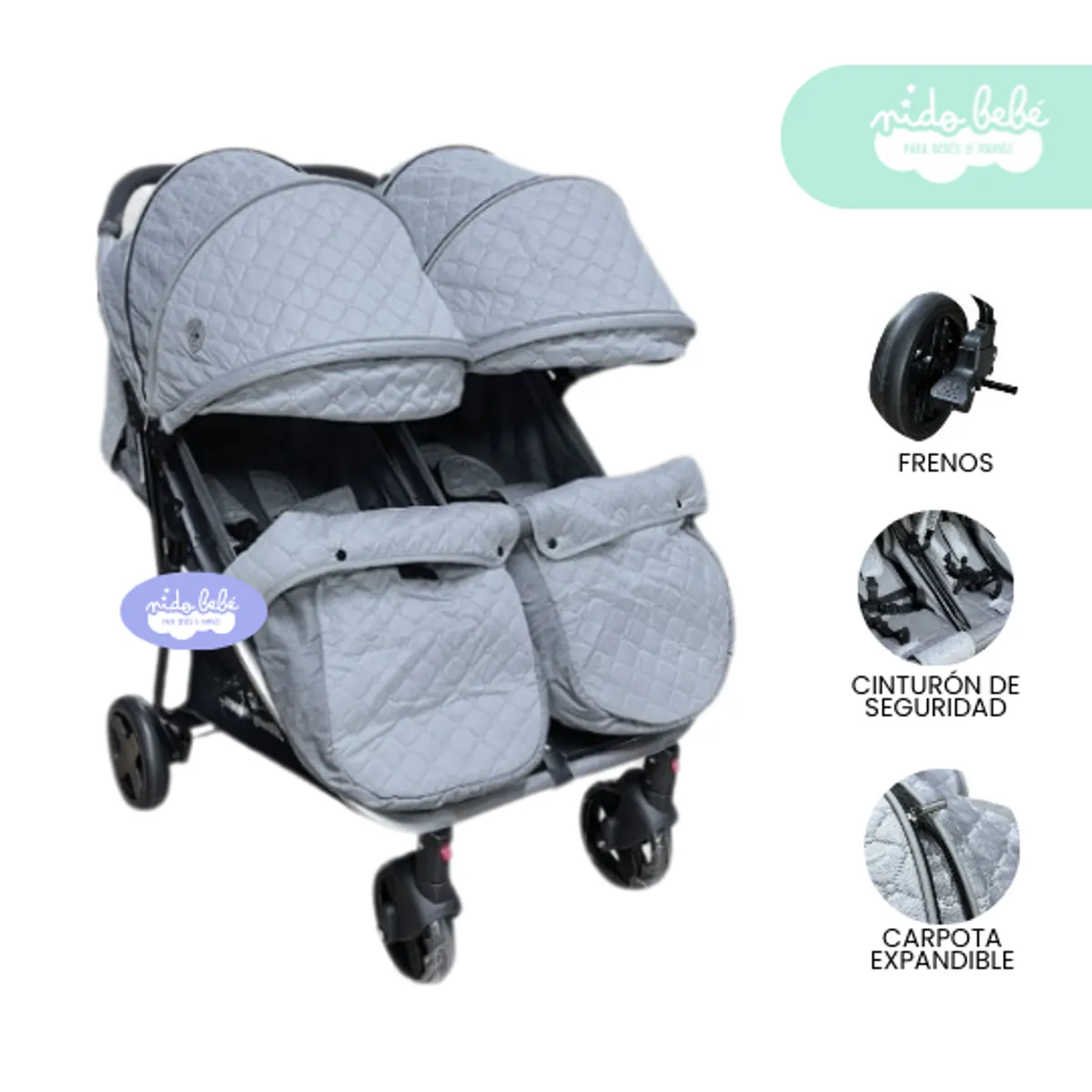GENERICO - Coche Mellicero Gemelar para bebe Sevilla Plomo