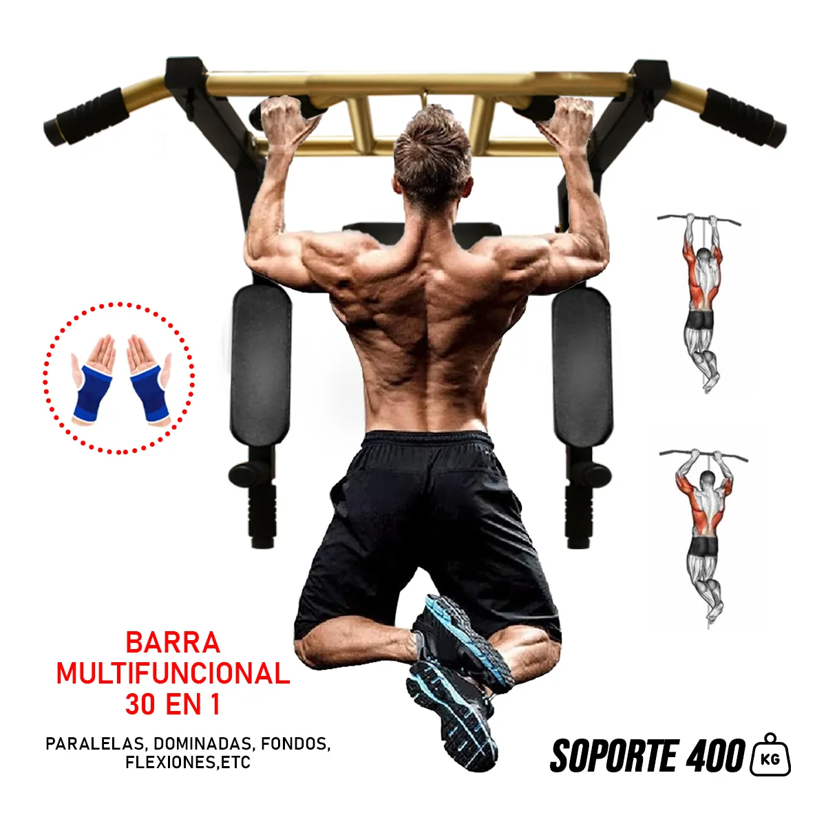 HOLGU - Barra Multifuncional 30 en 1 + guantes Sistema Multigrip