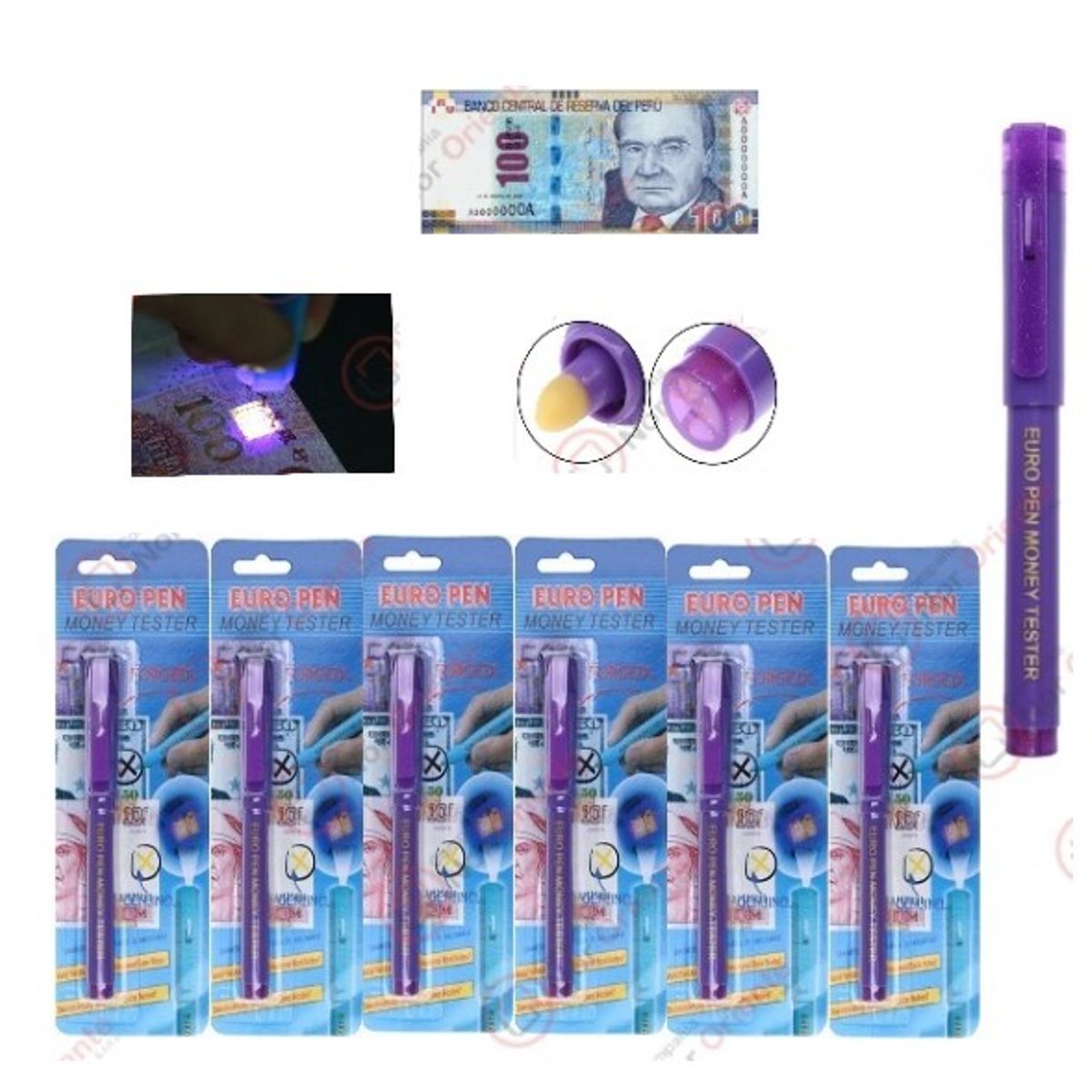 GENERICO - Plumón Detector De Billetes Falsos 6 Unds En 2 Colores
