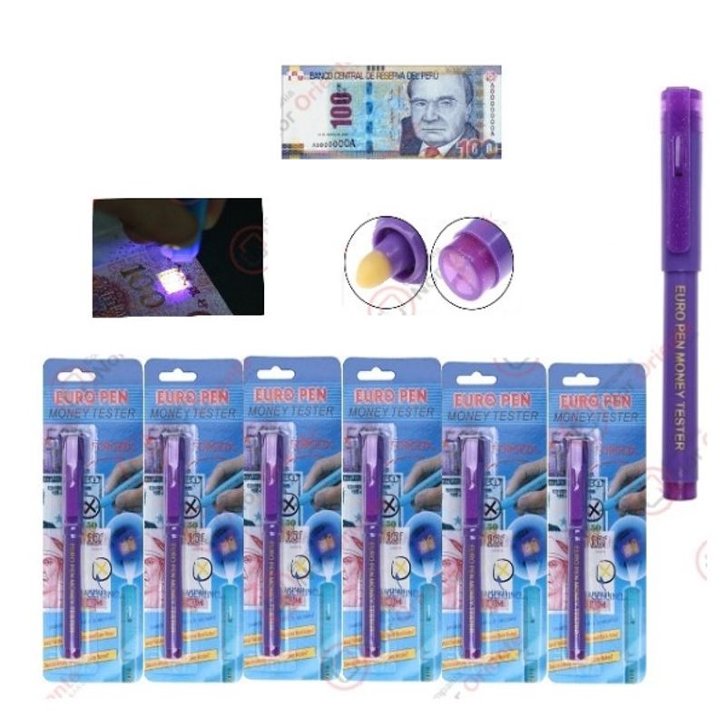 GENERICO - Plumón Detector De Billetes Falsos 6 Unds En 2 Colores