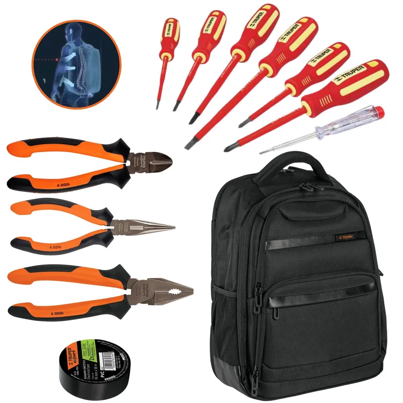 TRUPER - KIT alicates dieléctricos, 6 desarmadores 1000V,  MOCHILA