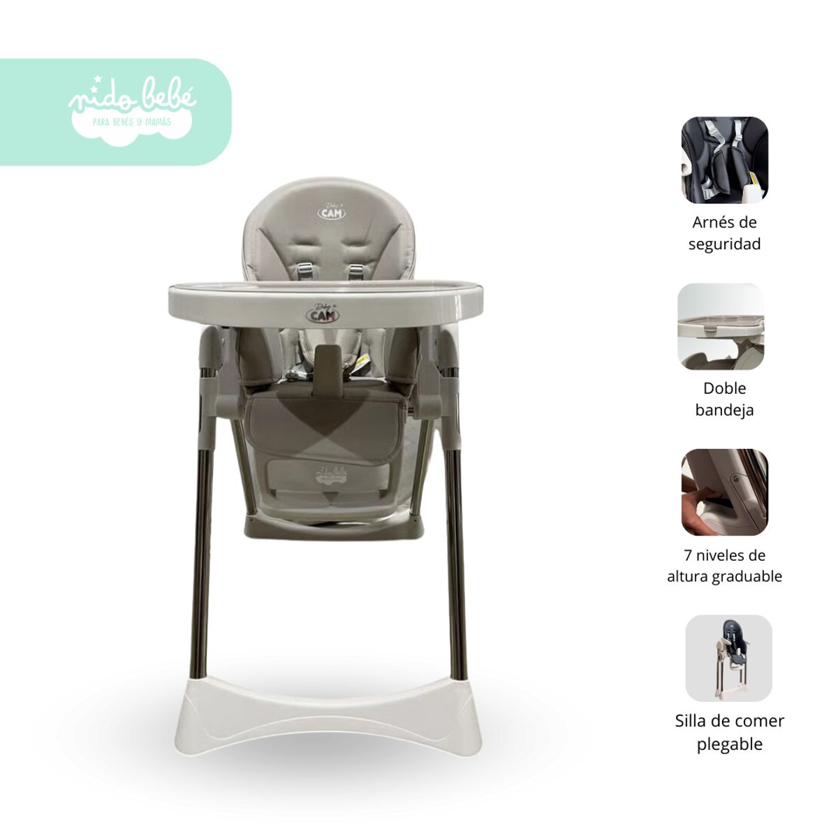 GENERICO - Silla de Comer plegable para bebe modelo Cassie color arena
