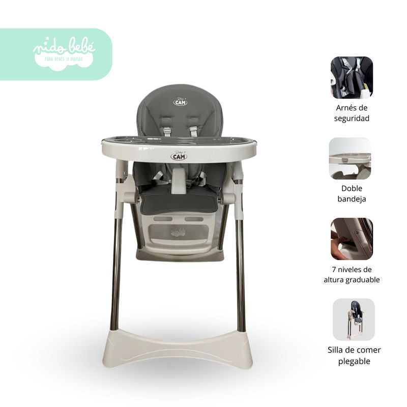 GENERICO - Silla de Comer plegable para bebe modelo Cassie color plomo