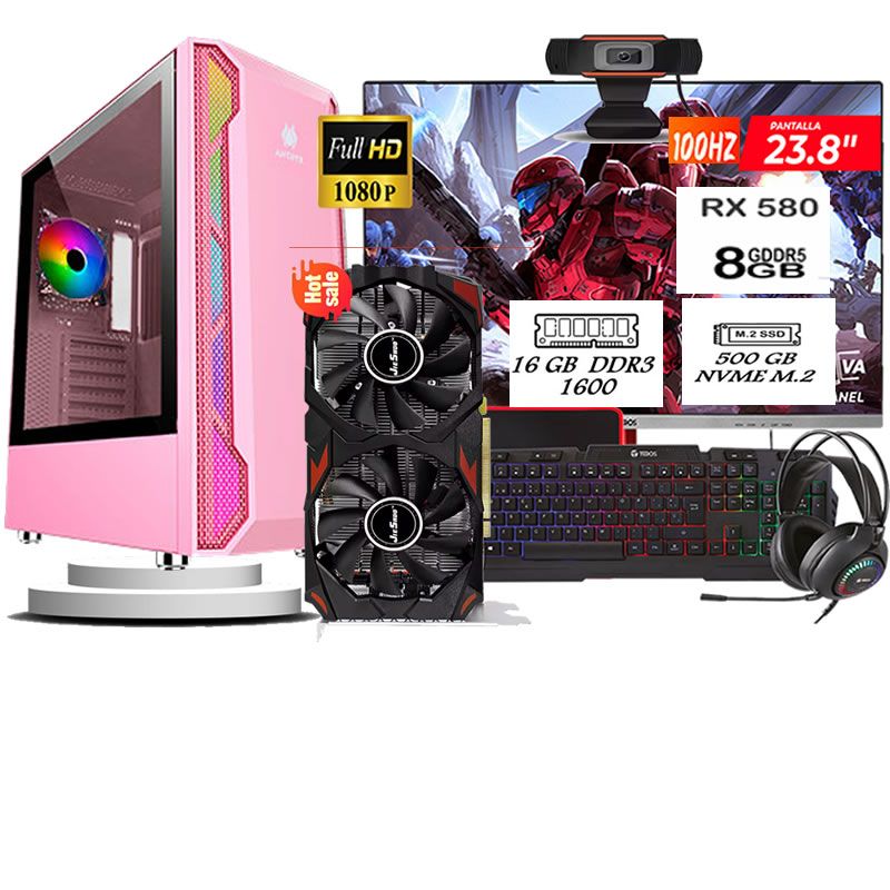 Computadora Pc Intel Core i7 9700  Monitor 24 fhd' RAM 16 GB SSD 500 Tvideo 08
