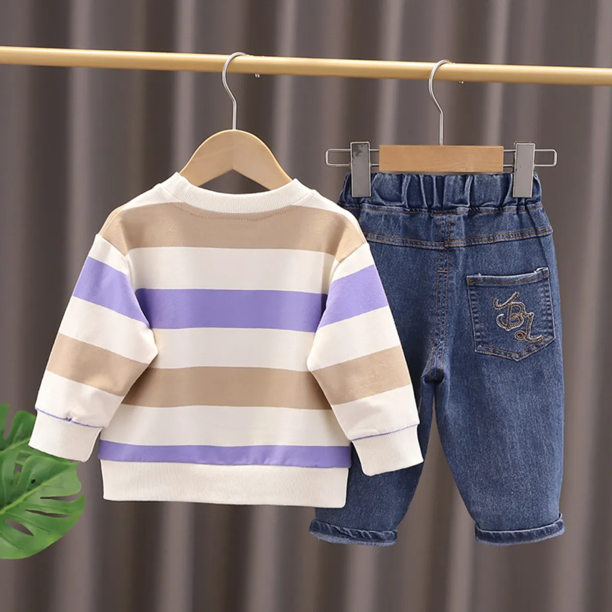 GENERICO - ROPA  PARA NIÑO DISEÑO DE PERRITOS CON RAYAS -2 PIEZAS