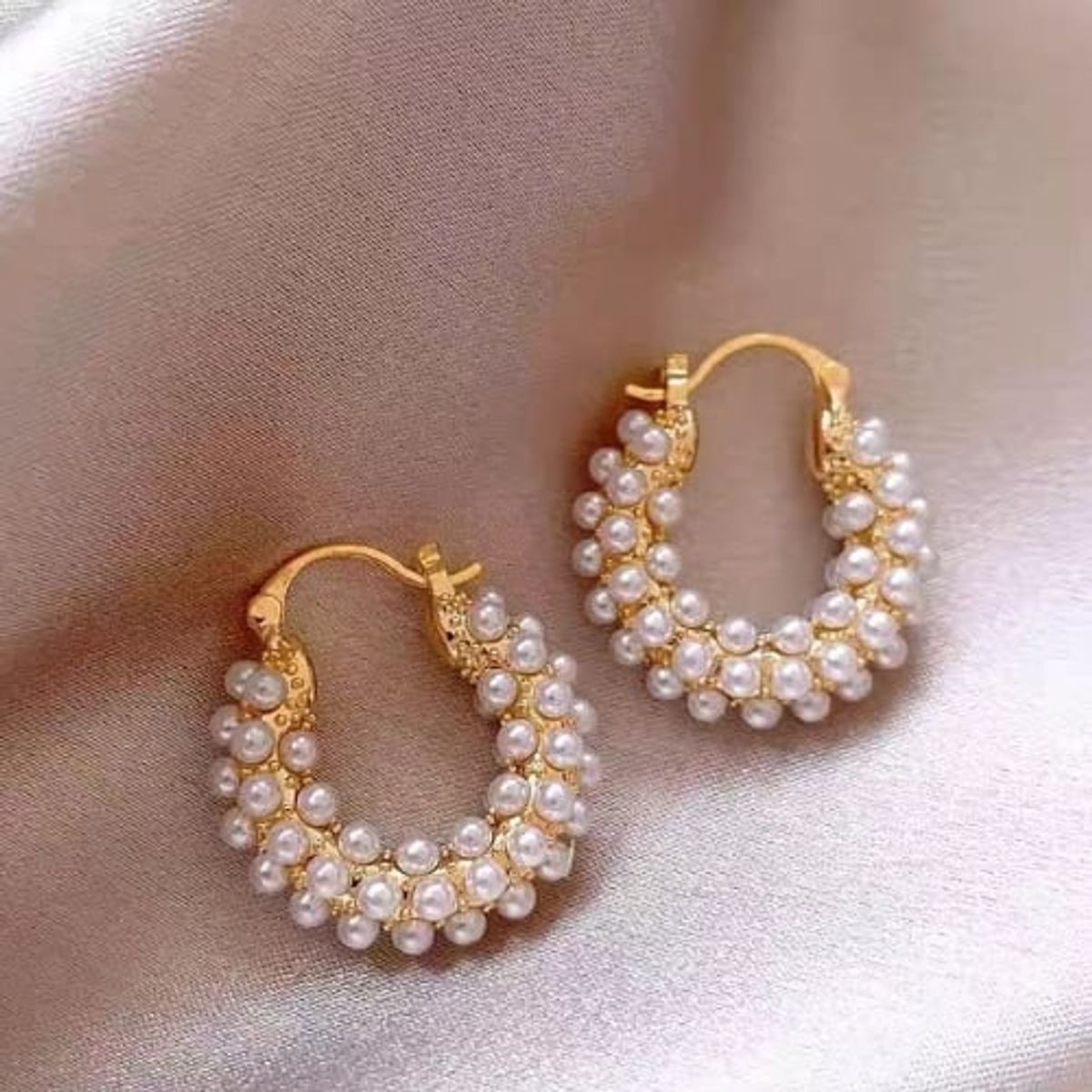 GENERICO - Aretes Argolla Tejida Moda Perlas pequeñas Abundancia