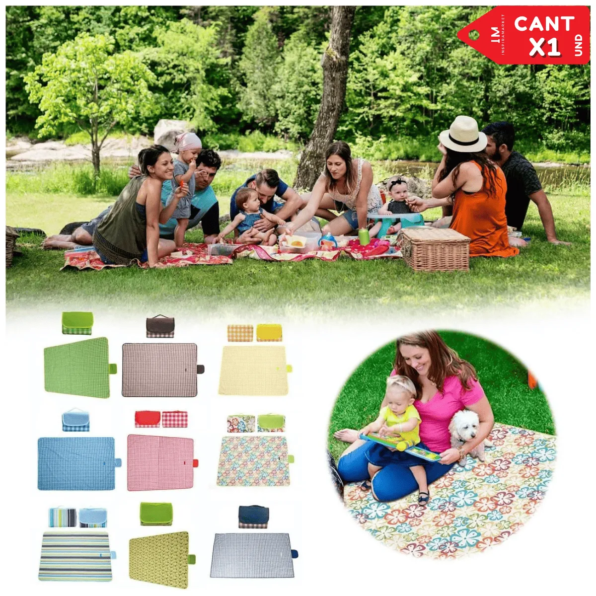INSPIRA MARKET - Manta Alfombra para Picnic Camping Playa 145X200 cm ALEATORIO