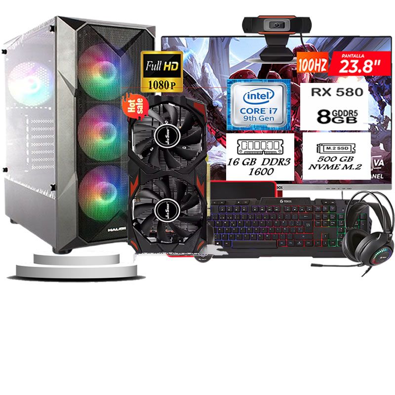 Computadora Pc Intel Core i7 9700  Monitor 24 fhd' RAM 16 GB SSD 500 Tvideo 08