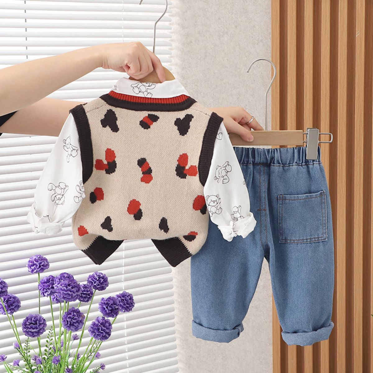 GENERICO - ROPA DE NIÑO DE OSO DE 3 PIEZAS (CHALECO+ PANTALON+ CAMISA)