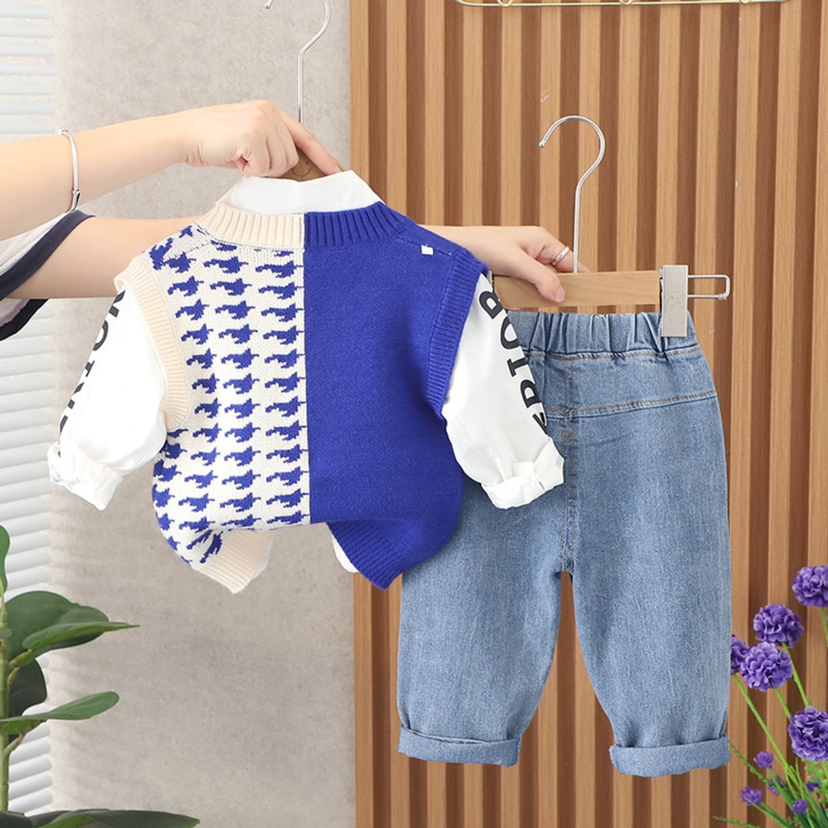 GENERICO - ROPA DE NIÑO 3 PIEZAS DE RAYAS  - (CHALECO,CAMISA,PANTALON )