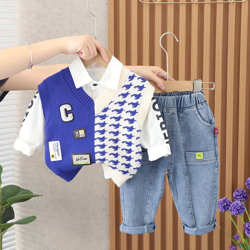 GENERICO - ROPA DE NIÑO 3 PIEZAS DE RAYAS  - (CHALECO,CAMISA,PANTALON )