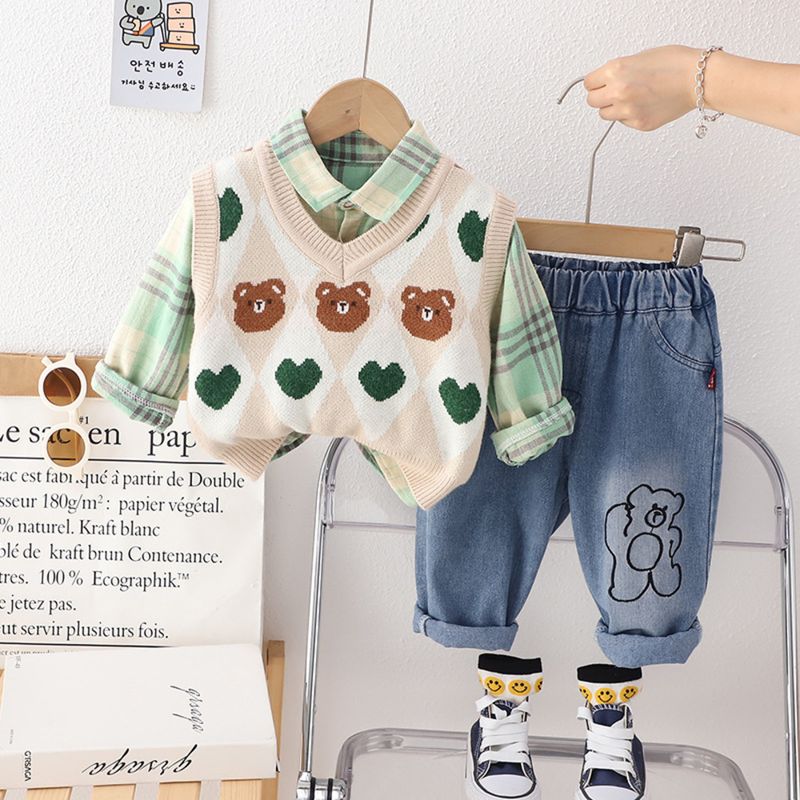 GENERICO - ROPA DE NIÑO DE OSITOS  3 PIEZAS - (CHALECO,CAMISA,PANTALON )