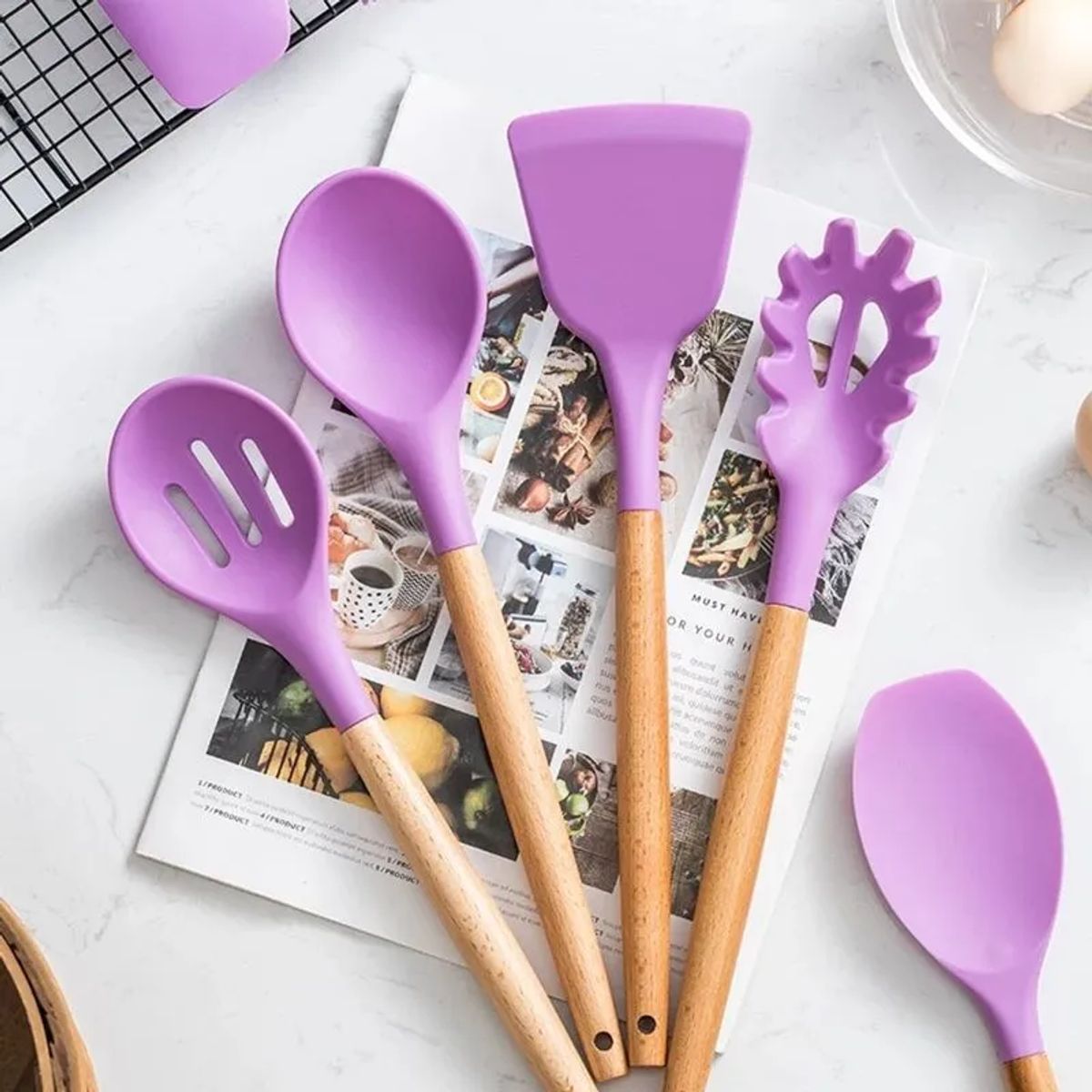 GENERICO - Juego de utensilios de cocina de silicona 11 piezas morado