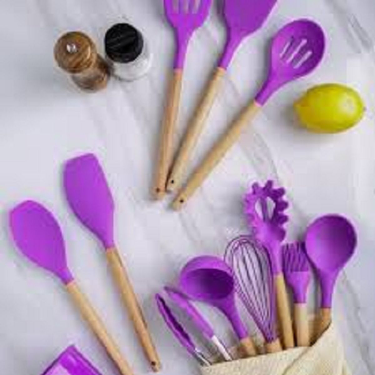 GENERICO - Juego de utensilios de cocina de silicona 11 piezas morado