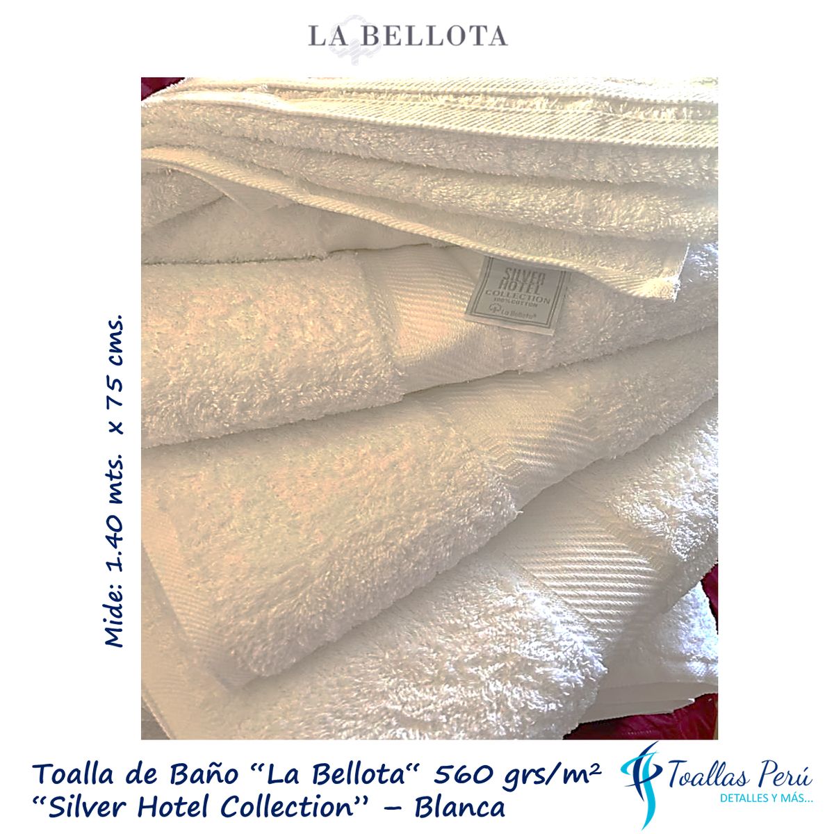 LA BELLOTA - Toalla Baño Blanco 560 grs 75×140 cm "La Bellota" Silver Hotelera