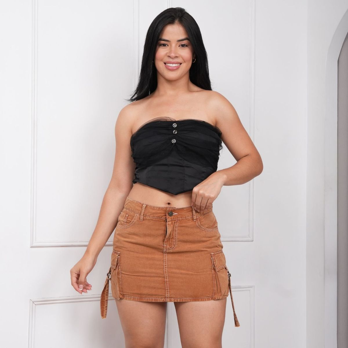 BENCUS JEANS - Mini Falda Short Clasico Cargo Mujer