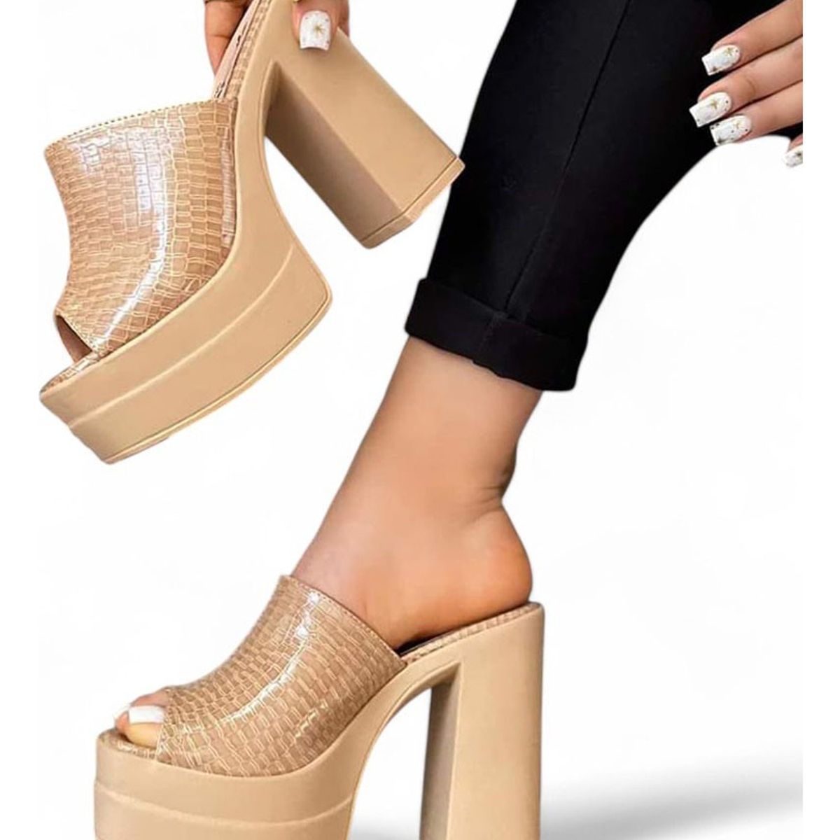 GENERICO - Sandalia Mujer Labrado Taco 9 Plataforma 4 2086L-70 Color Beige