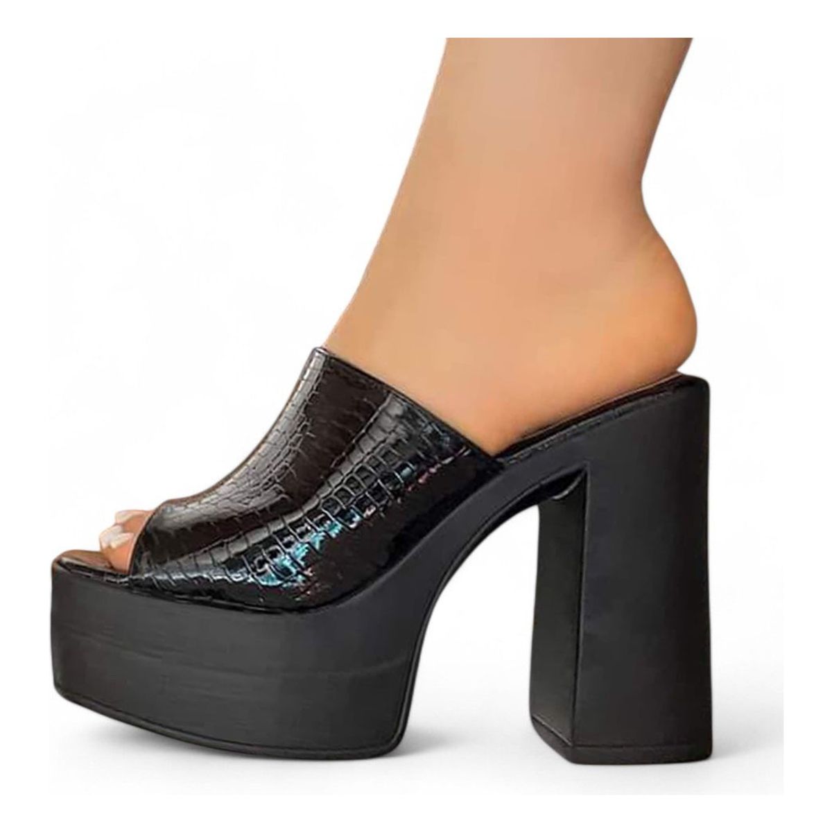 GENERICO - Sandalia Mujer Labrado Taco 9 Plataforma 4 2086L-70 Color Negro