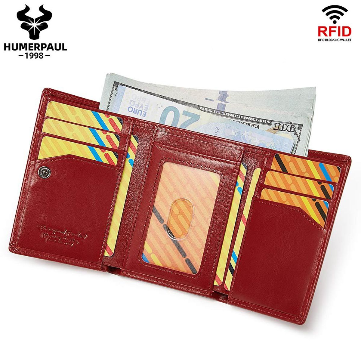 GENERICO - Billetera de Cuero Vacuno BP992 con RFID Tres Cuerpos