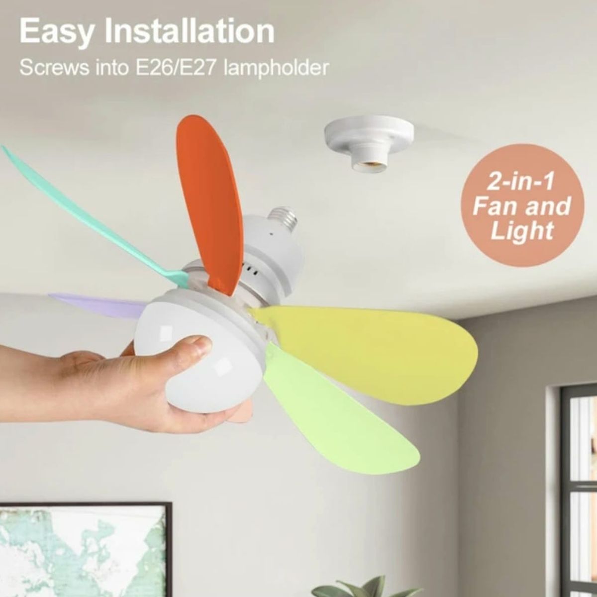 GENERICO - FOCO VENTILADOR DE TECHO COLORFULL  2 en 1