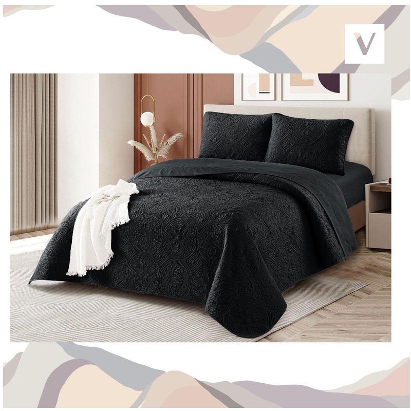 VENECIA - SET DE CUBRECAMA 2.5PZ  QUEEN - 5 PIEZAS- NEGRO