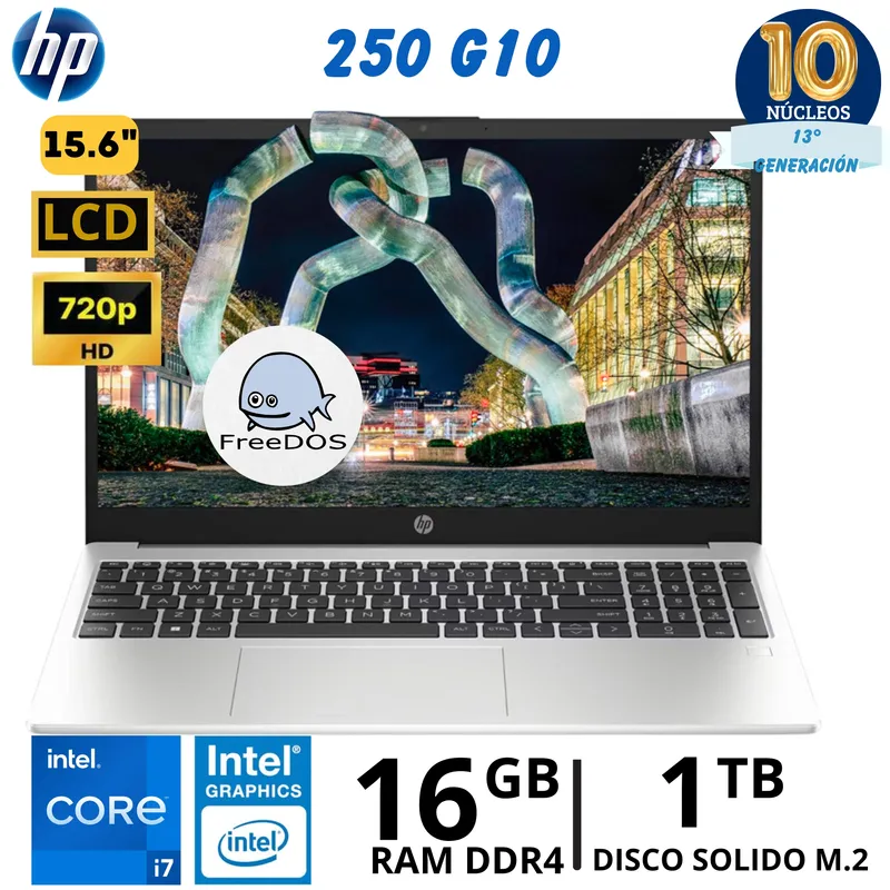 HP - Laptop Hp 250 G10 Intel Core i7-1355U  15.6" HD, Ram16Gb, SSD 1Tb, FreeDos
