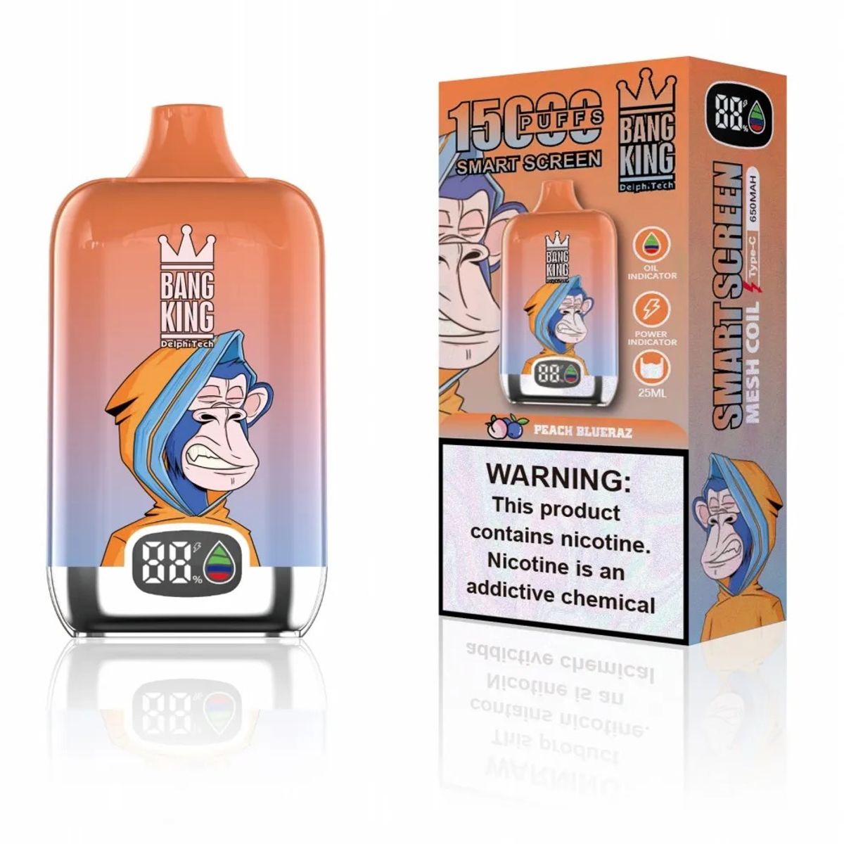 GENERICO - VAPEADOR BANG KING PEACH BLUERAZ DE 15000 PUFFS