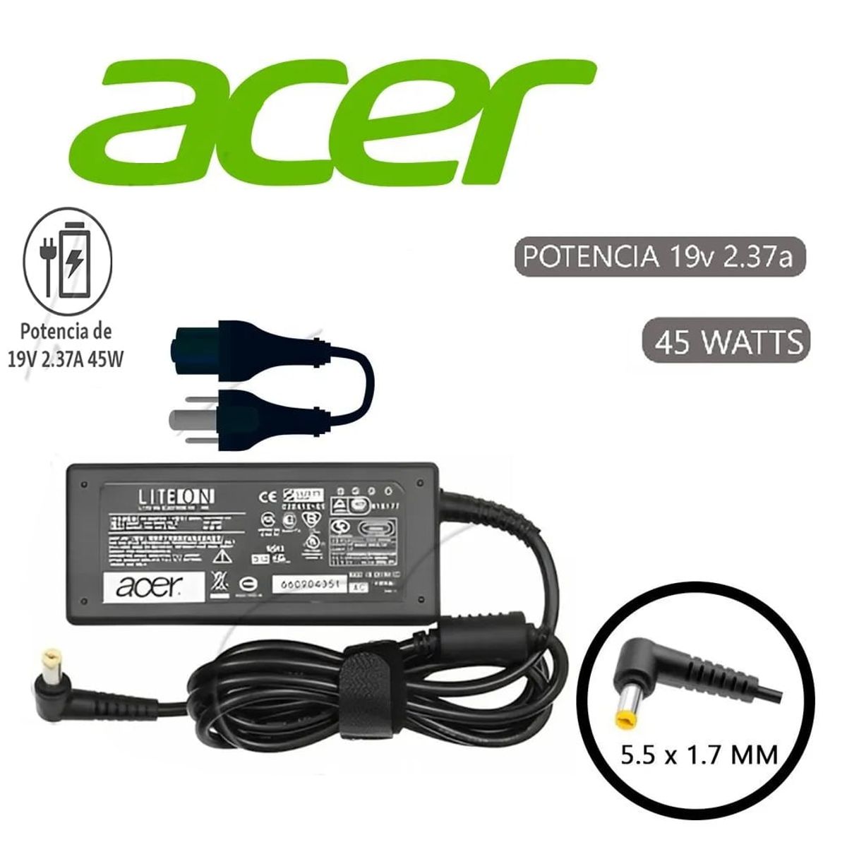 GENERICO - Cargador Compatible Acer 19v 237a 45w