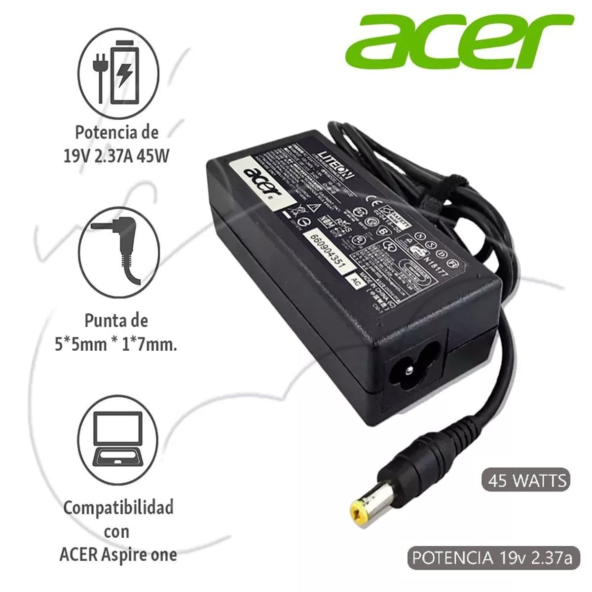 GENERICO - Cargador Compatible Acer 19v 237a 45w