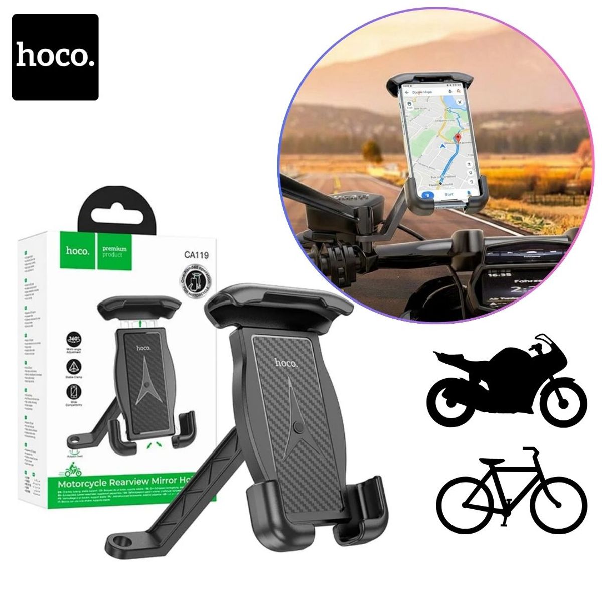 HOCO - Soporte Holder de Celular Para Moto o bicicleta Montaje Espejo Retrovisor HOCO CA119
