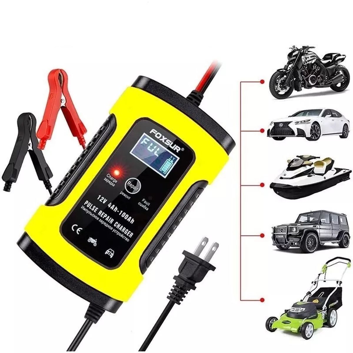 GENERICO - CARGADOR DE BATERÍA 12V AUTOMATICO CARGA RAPIDA AUTO MOTO