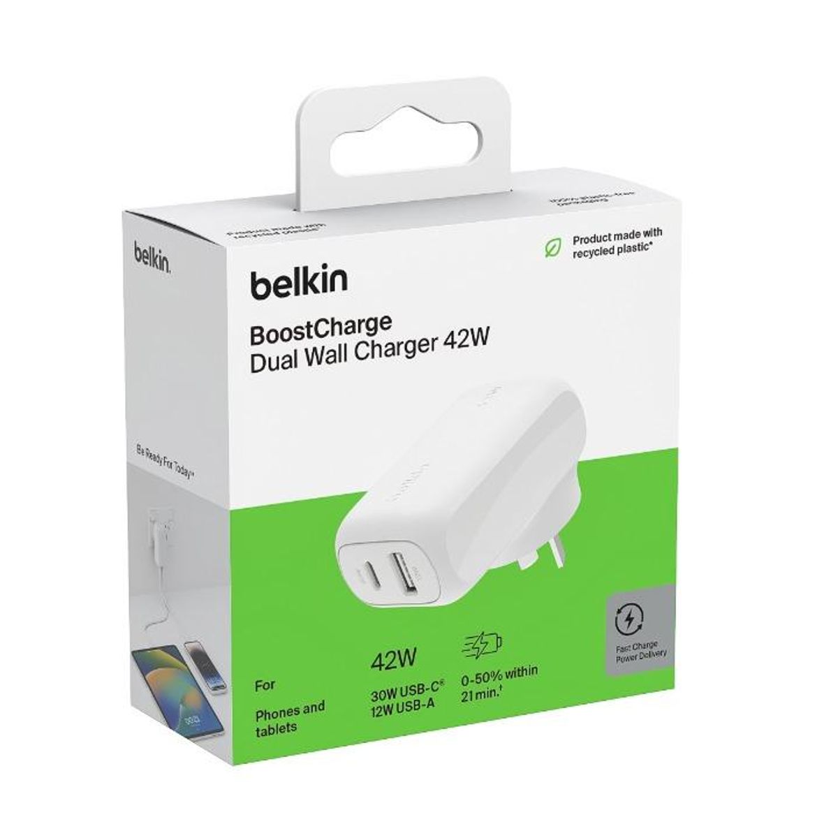 BELKIN - Cargador de pared doble de 42 W BELKIN COLOR BLANCO