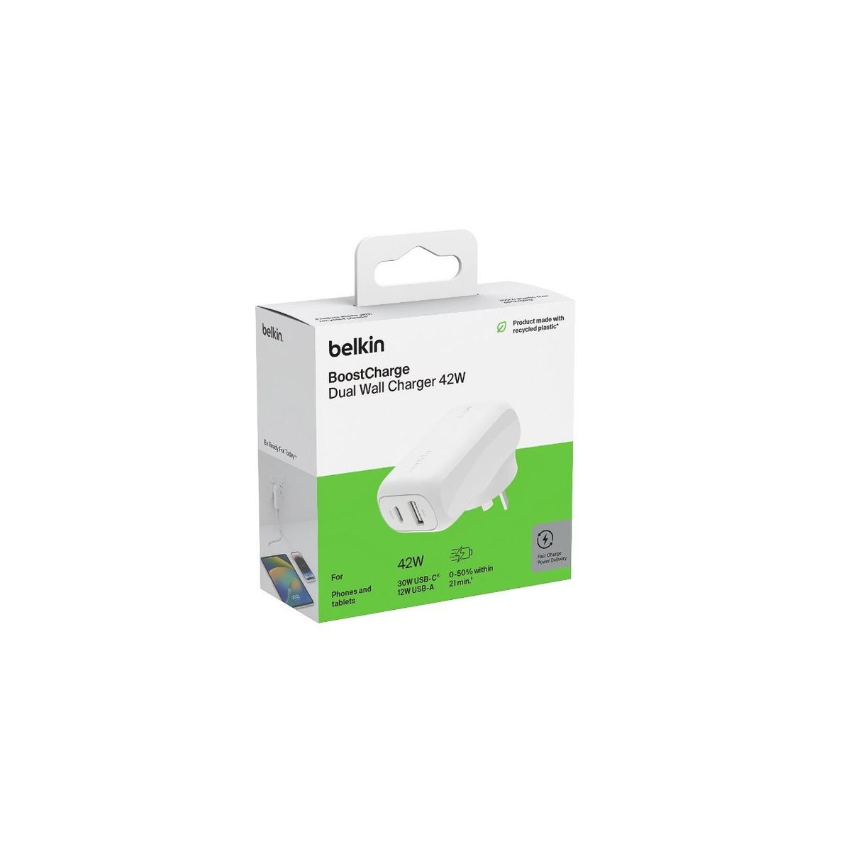 BELKIN - Cargador de pared doble de 42 W BELKIN COLOR BLANCO