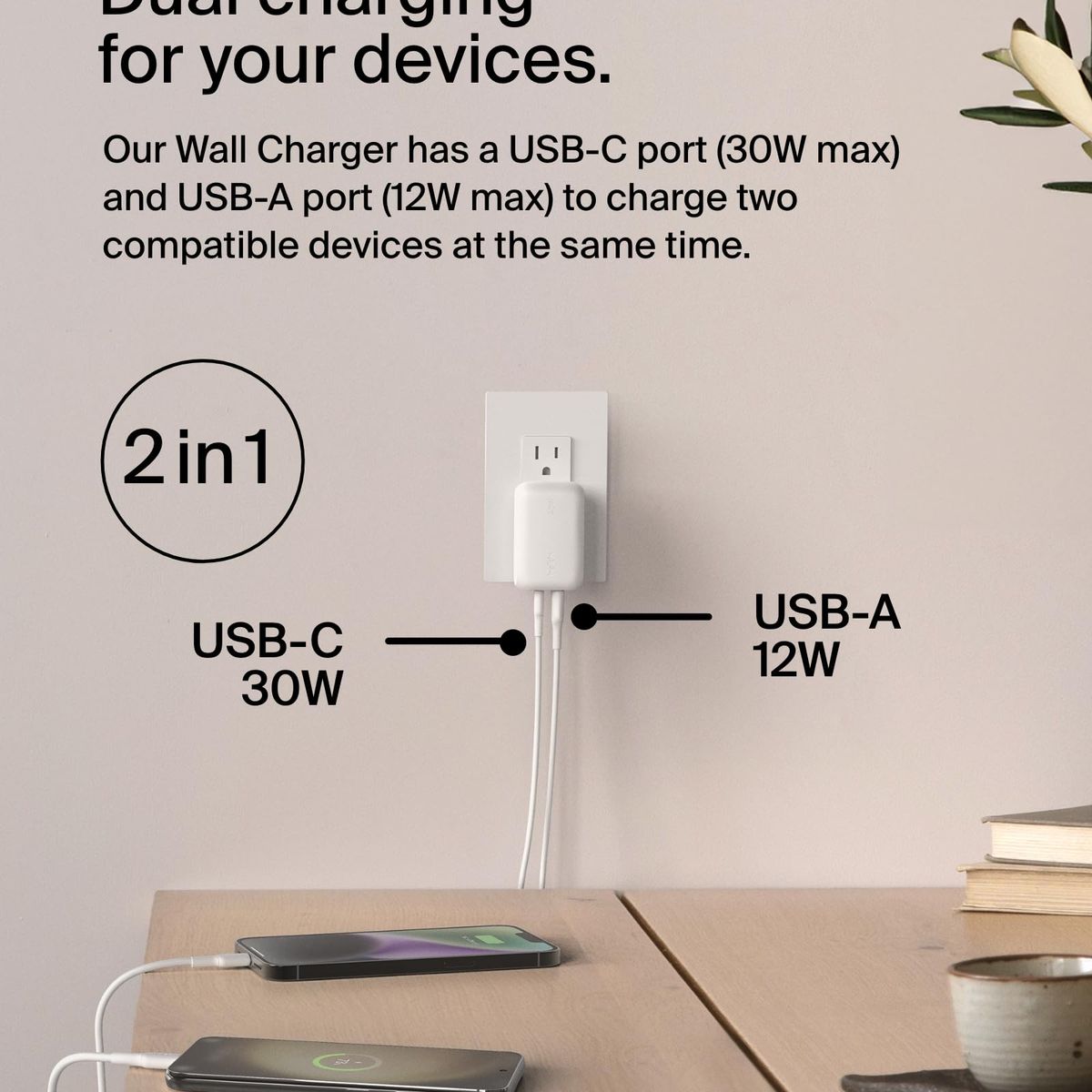 BELKIN - Cargador de pared doble de 42 W BELKIN COLOR BLANCO