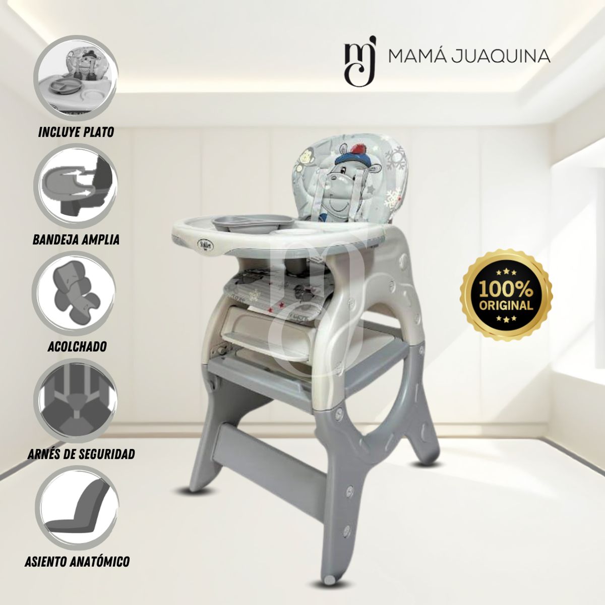 BABY - Silla de Comer 3 en 1 «BELADONNA» Gray
