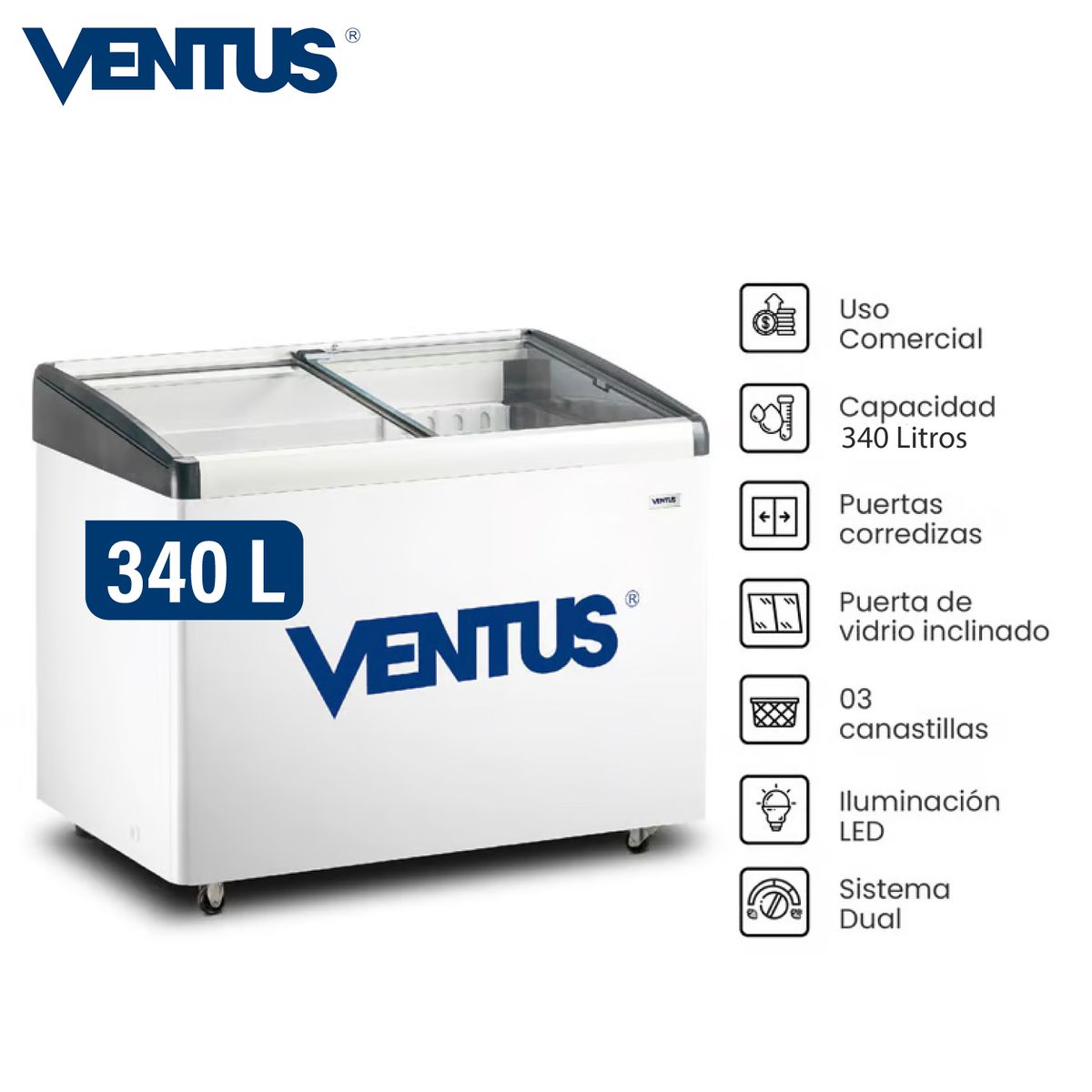 VENTUS - Congeladora Ventus horizontal 340L - Función dual y Frío estático- Blanco- CTV-340I